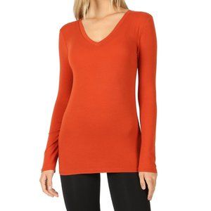 Long Sleeve V-Neck Shirt Copper Dark Orange